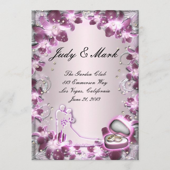 Trendy Purple Floral Chic Menu Card (Front)