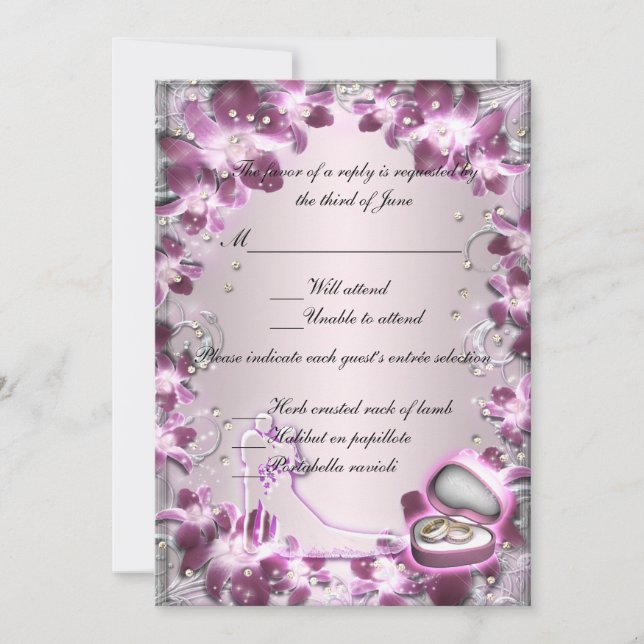 Trendy Purple Floral Chic Response Card (Front)