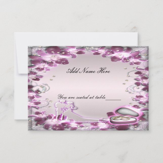 Trendy Purple Floral Chic Table Place Card (Front)