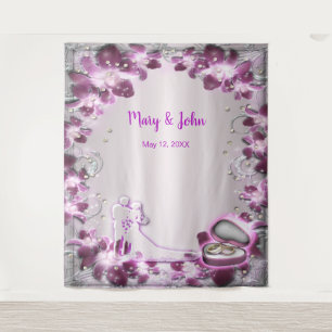 Trendy Purple Floral Chic Wedding Backdrop Tapestry