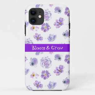 Trendy purple flowers pattern iPhone Case