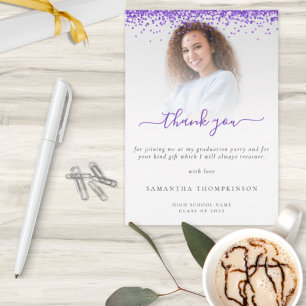 Trendy Purple Glitter Photo 2022 Graduation Thank Thank You Card