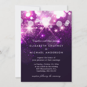 Trendy Purple Glitter Sparkles Stylish Wedding Invitation