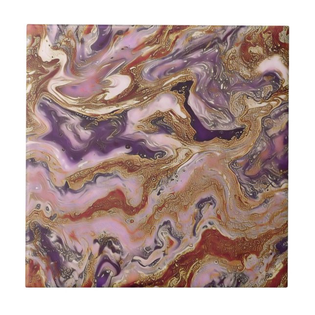 Trendy Purple, Gold and Pink Rocky Pattern Style Tile (Front)