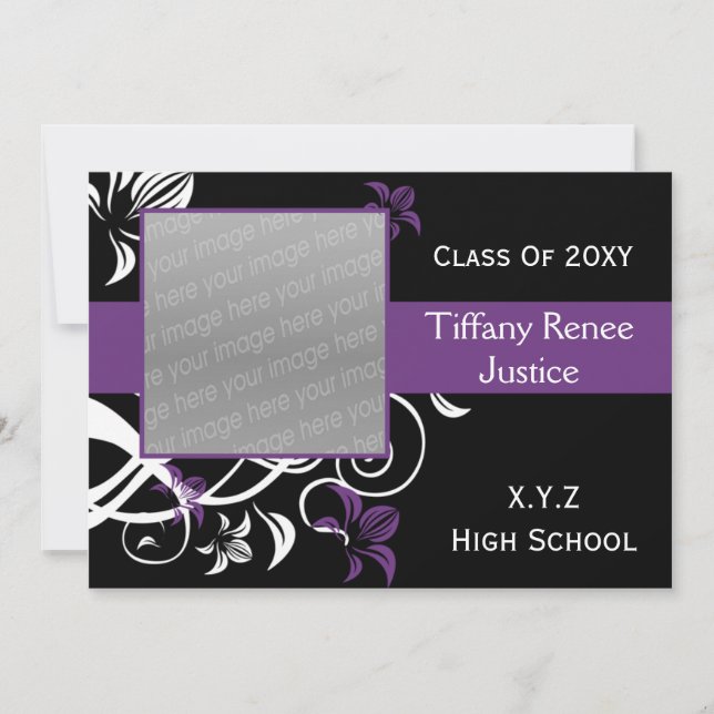 trendy purple Graduation photo Invitation (Front)