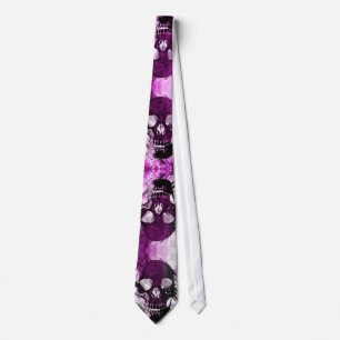 Trendy Purple Graphic Skull Tie