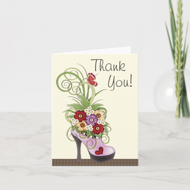 Trendy Purple High Heel Shoe and Flowers Thank You (Front)