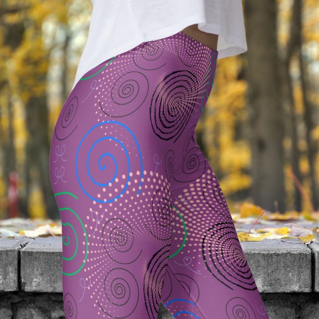Trendy Purple Hypnotic Swirls Pattern Leggings (Hypnotic Swirls on Plum)