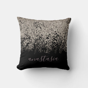 Trendy Purple Lavender Glittery Sparkling Script Cushion