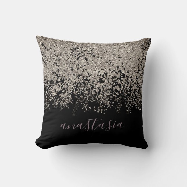 Trendy Purple Lavender  Glittery Sparkling Script Cushion (Front)