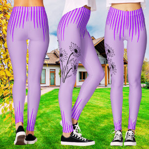 Trendy Purple Lilac Floral Stripe Workout Women's  Leggings