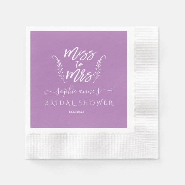 Trendy Purple Miss To Mrs Bridal Shower Napkin (Front)