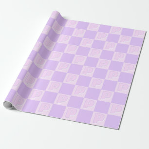 Trendy Purple Monogram Initial Checkerboard Wrapping Paper