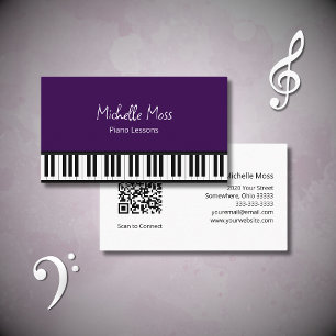 Trendy Purple Music Teacher Piano Keyboard Business Card
