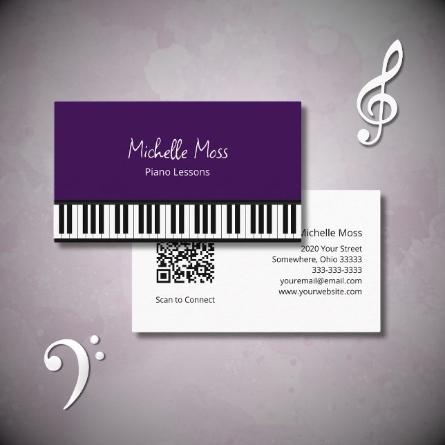 Trendy Purple Music Teacher Piano Keyboard Business Card (Creator Uploaded)
