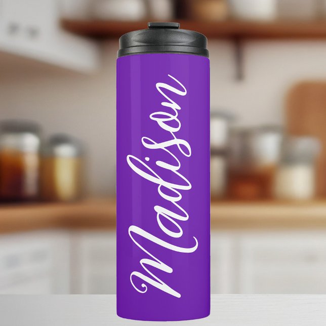 Trendy Purple Name Personalised Handwritten Script Thermal Tumbler (Creator Uploaded)