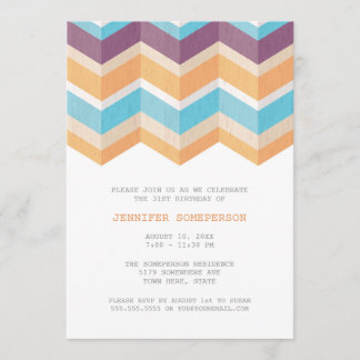 Trendy Purple Orange & Blue Chevron Birthday Invitation