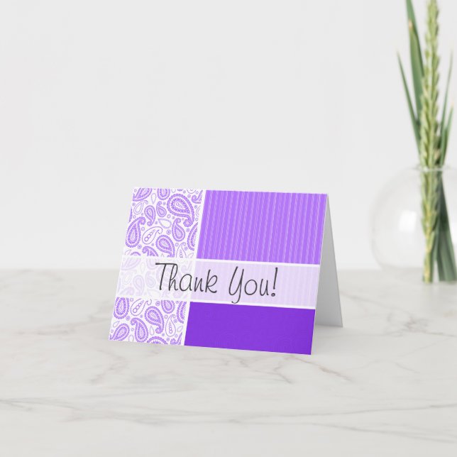 Trendy Purple Paisley Thank You Card (Front)