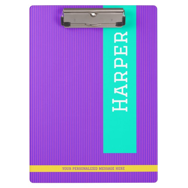 Trendy Purple Personalised Name  Clipboard (Front)