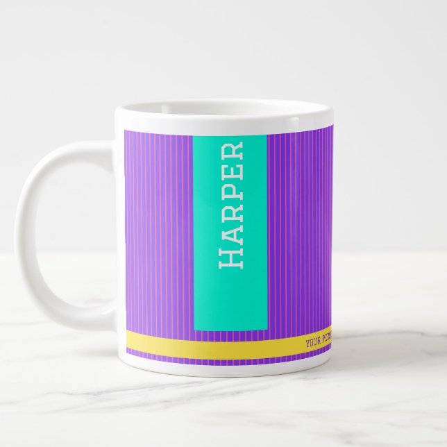 Trendy Purple Personalised Name  Large Coffee Mug (Left)