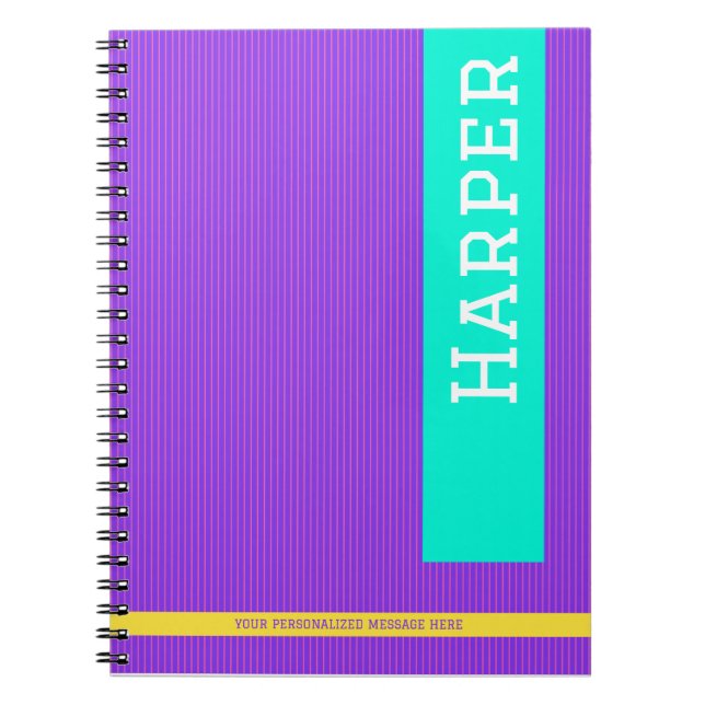 Trendy Purple Personalised Name  Notebook (Front)