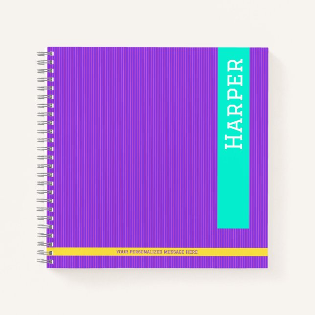 Trendy Purple Personalised Name  Notebook (Front)