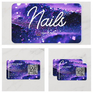 Trendy Purple Professional Card QR Code Nail Tech