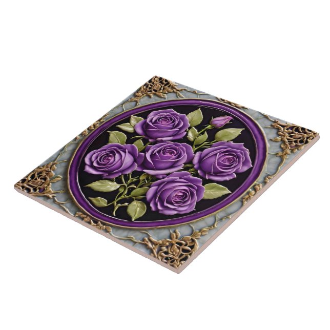 Trendy Purple Roses Beautiful Collection Tile (Side)