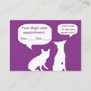 Trendy Purple Silhouette Dog Groomer Appointment Business Card