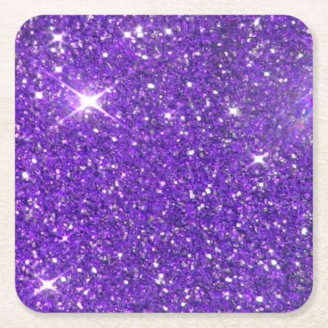 Trendy Purple Sparkling Glitter Glitz Square Paper Coaster (Front)