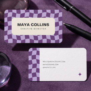 Trendy Purple Wavy Chequered Business Card