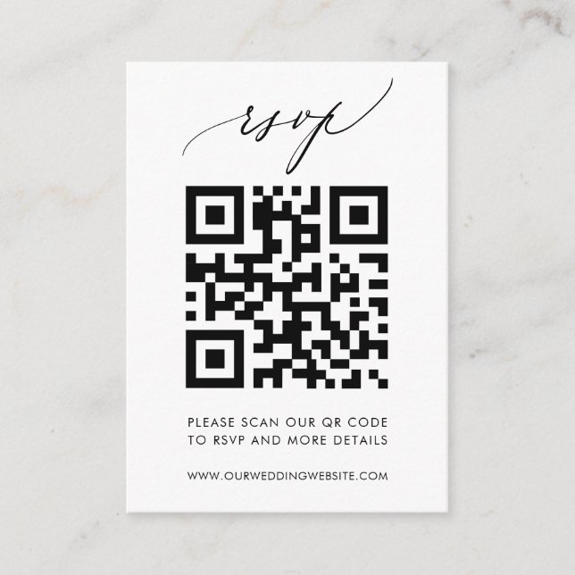 Trendy QR Code Elegant Calligraphy Wedding RSVP Enclosure Card (Front)