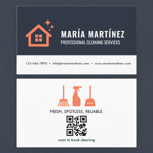 Trendy QR Code House Cleaning Services Modern Business Card