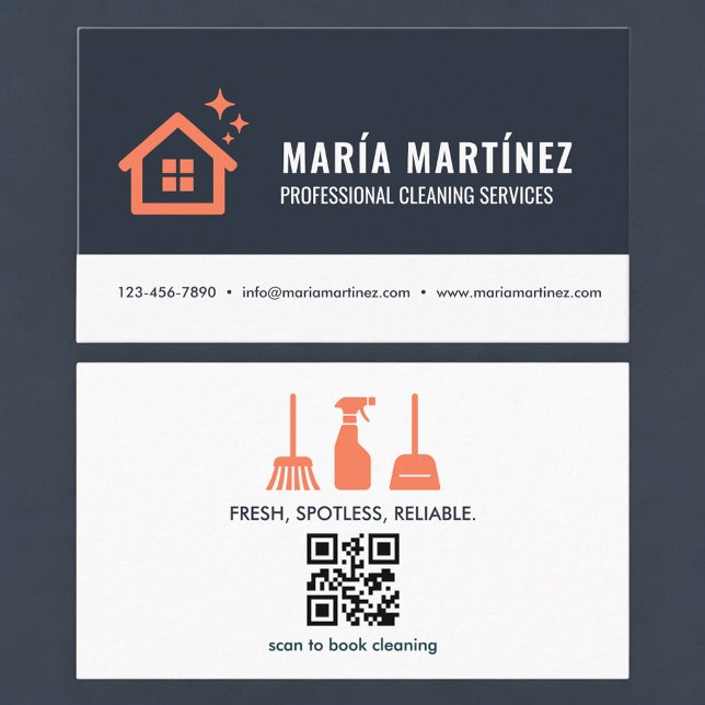 Trendy QR Code House Cleaning Services Modern Business Card (Creator Uploaded)