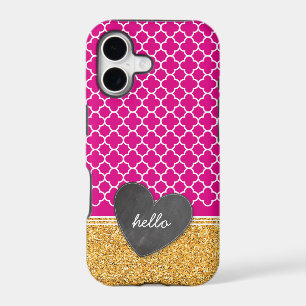 TRENDY quatrefoil chalkboard heart glitter pink