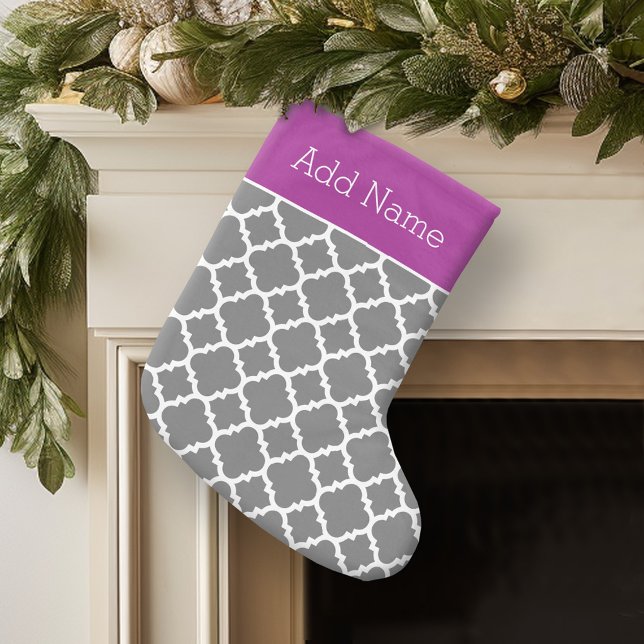 Trendy Quatrefoil Pattern Personalised Name Small Christmas Stocking (Personalized Christmas Stocking)