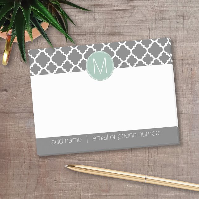 Trendy Quatrefoil Pattern with Custom Monogram Post-it Notes (Personalized post it notes with low quantity. Add your personal touch.)