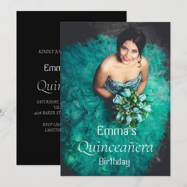 Trendy Quinceañera Birthday Party Photo Invitation (Front/Back)