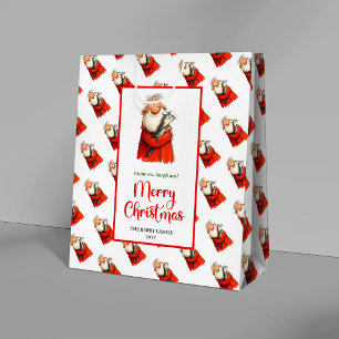 Trendy quirky Santa chic red green holiday Medium Gift Bag