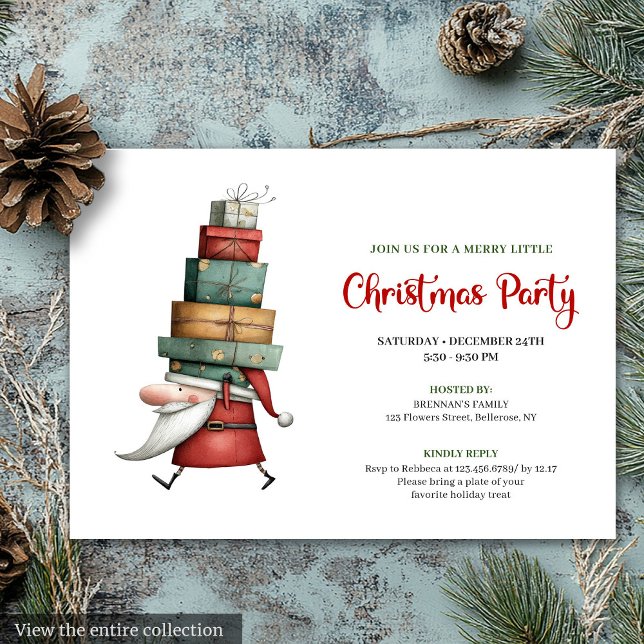 Trendy Quirky Santa Watercolor Party Invitation (Trendy Quirky Santa Watercolor Party Invitation)