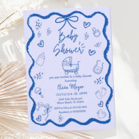 Trendy Quirky Wavy Hand Drawn Bow Baby Shower