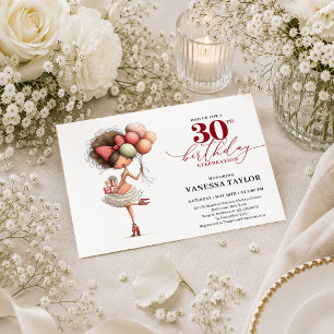 Trendy Quirky Woman 30th Birthday Deep Red Script Invitation