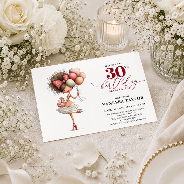 Trendy Quirky Woman 30th Birthday Deep Red Script  Invitation (Trendy Quirky Woman 30th Birthday Deep Red Script Invite

)