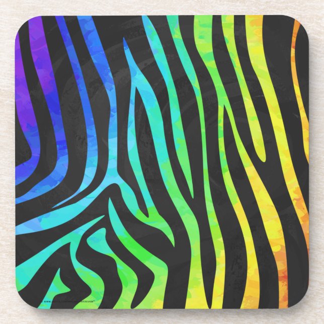 Trendy Rainbow and Black Zebra Animal Print on ele Coaster (Front)