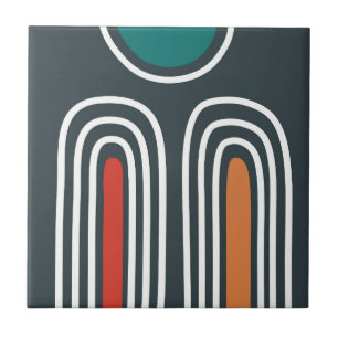 Trendy rainbow and sun abstract hand drawn artwork tile