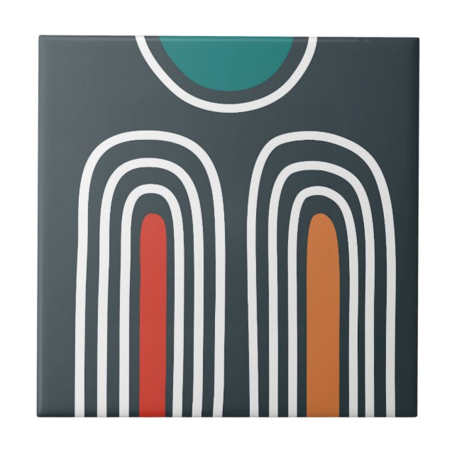 Trendy rainbow and sun abstract hand drawn artwork tile (Front)