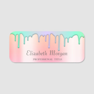 Trendy Rainbow Drips,Rose Gold Name Tag