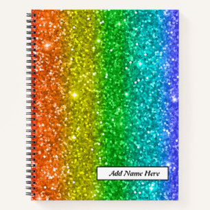 Trendy Rainbow Glitter Customisable Name  Notebook