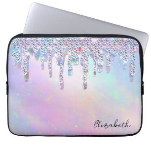 Trendy Rainbow Glitter Drips Holographic Laptop Sleeve