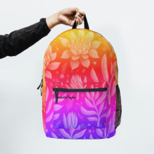 Trendy Rainbow Gradient Garden Zen Floral Pattern  Printed Backpack